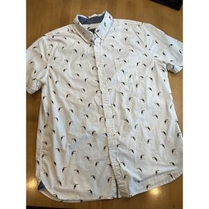Lee Mens Button Down Short Sleeve Shirt Size L Large Parrot Toucan Tropical